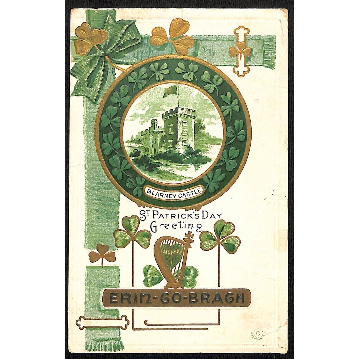 St. Patrick's Day Postcard "Erin GO Bragh" Blarney Castle Embossed PM 1914