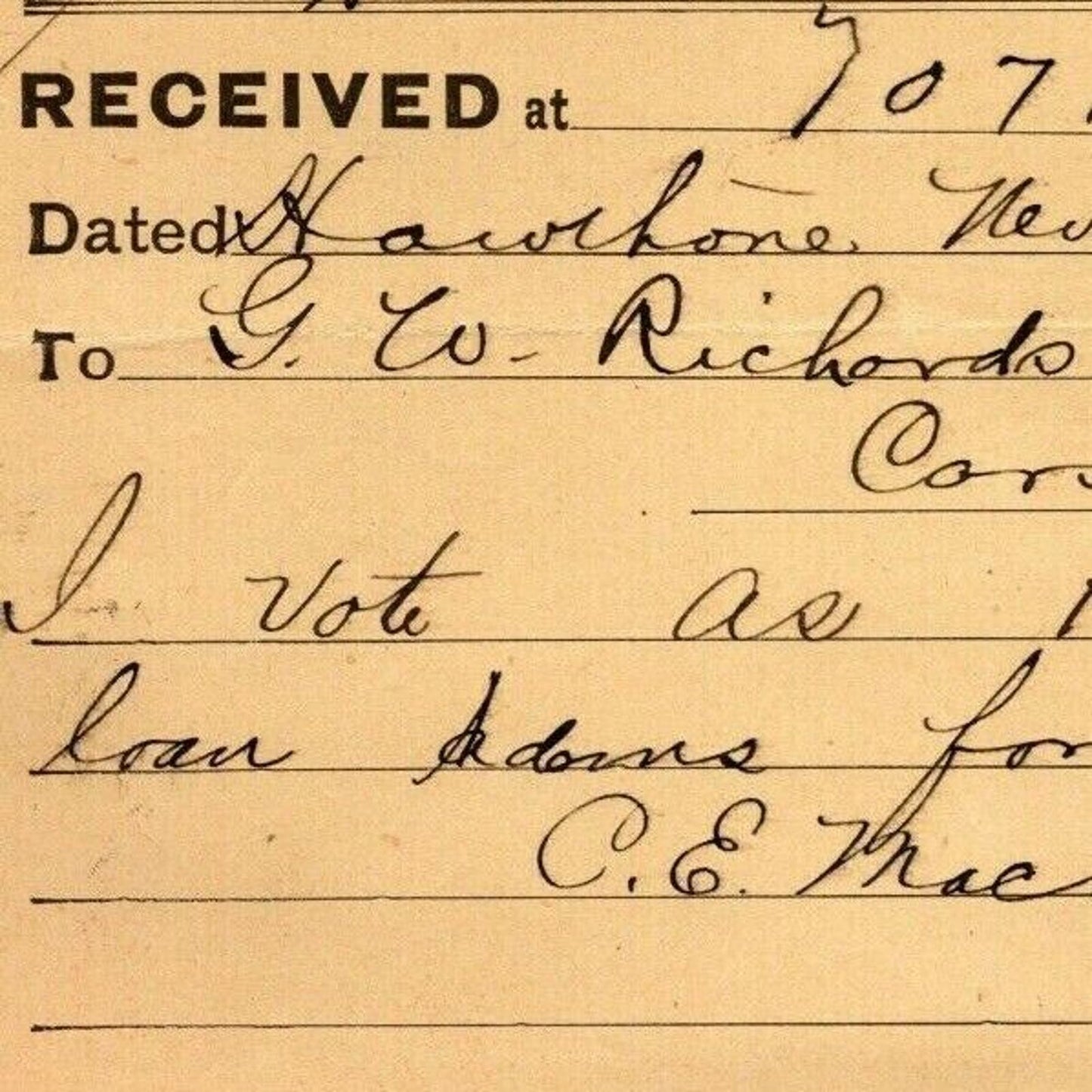 Scarce Vintage 1901 Western Union Telegraph "I Vote as Kirman Votes" C. E. Mack