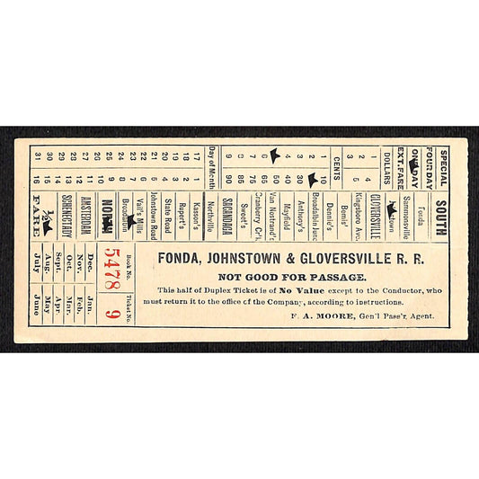 Fonda, Johnstown & Gloversville Railroad Ticket Book 5478 Ticket 9