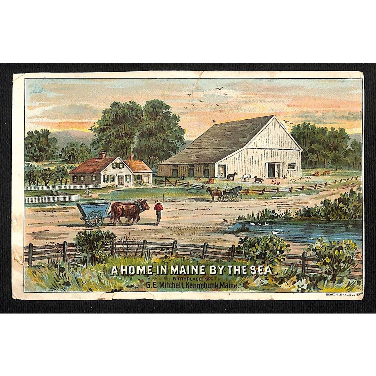 G.E. Mitchell Birthplace Kennebunkport, ME Victorian Trade Card Farm - Plasters
