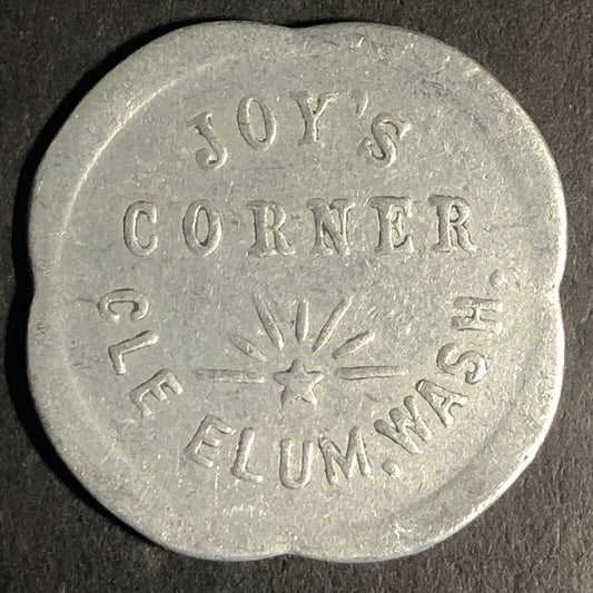 Joy's Corner Cle Elum, Washington Scalloped Aluminum G/F 10c Trade Token 28mm