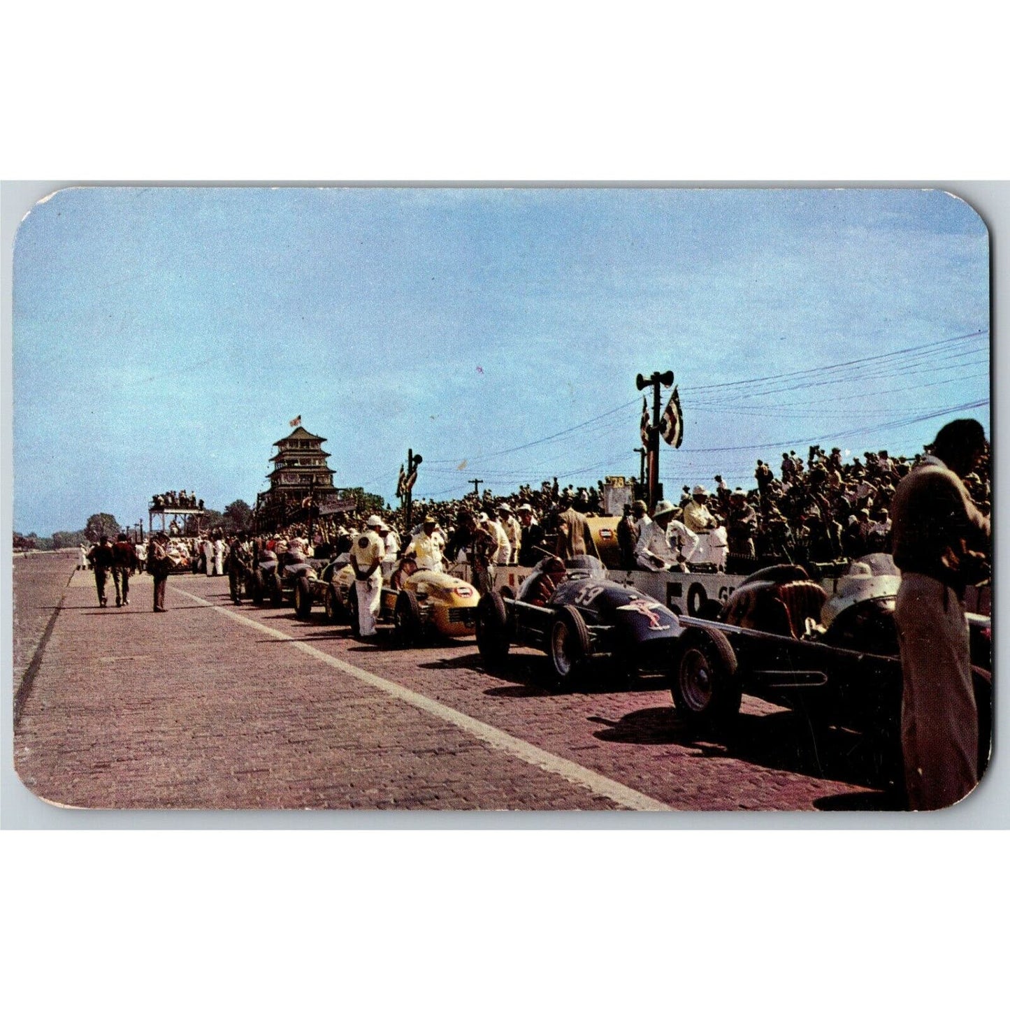 Indy 500 RPPC Postcard 1950 "A View of the Pit Moments Before.." RND Corners VGC