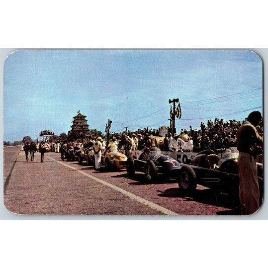 Indy 500 RPPC Postcard 1950 "A View of the Pit Moments Before.." RND Corners VGC