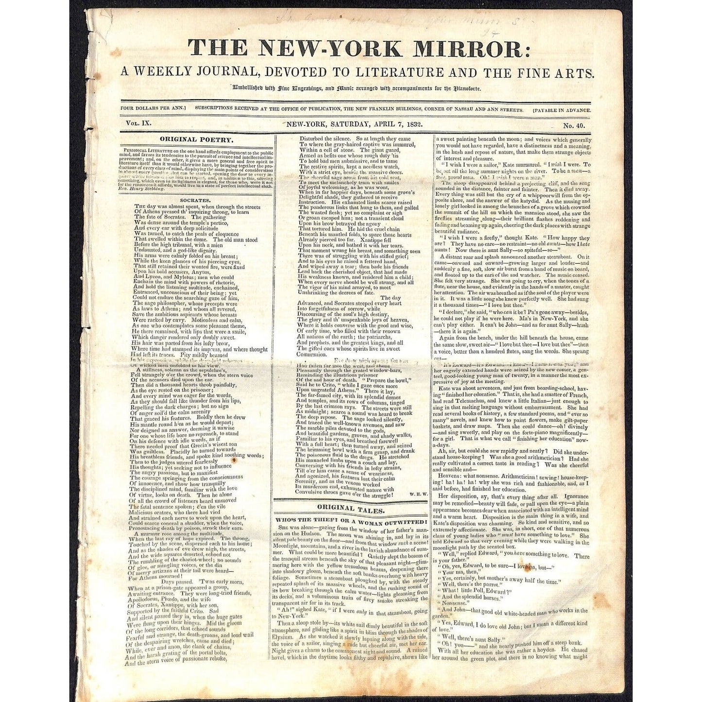 New-York Mirror Weekly Journal Literature Fine Arts Newspaper 4/7/32 8pp