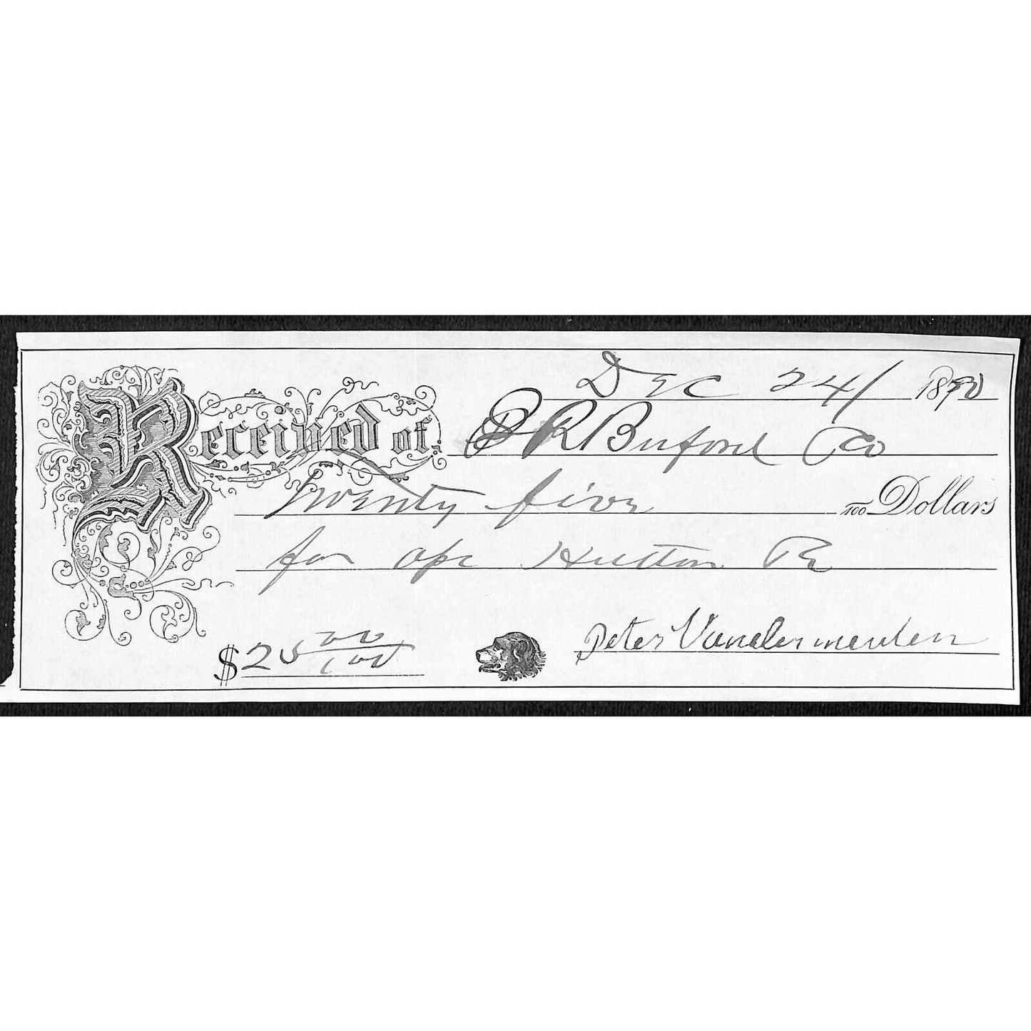 Helena / Virginia City Montana S.R. Buford (Mercantile) 1890 $25 Payment Receipt