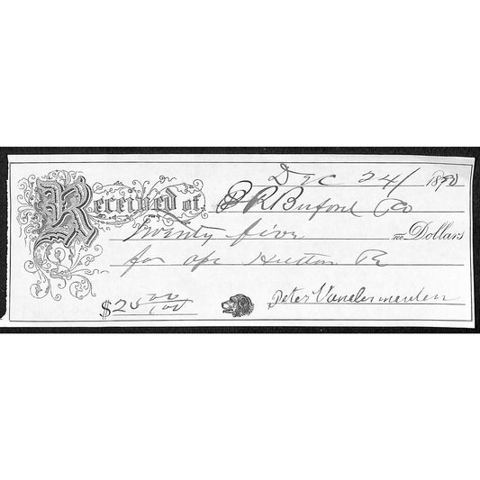 Helena / Virginia City Montana S.R. Buford (Mercantile) 1890 $25 Payment Receipt