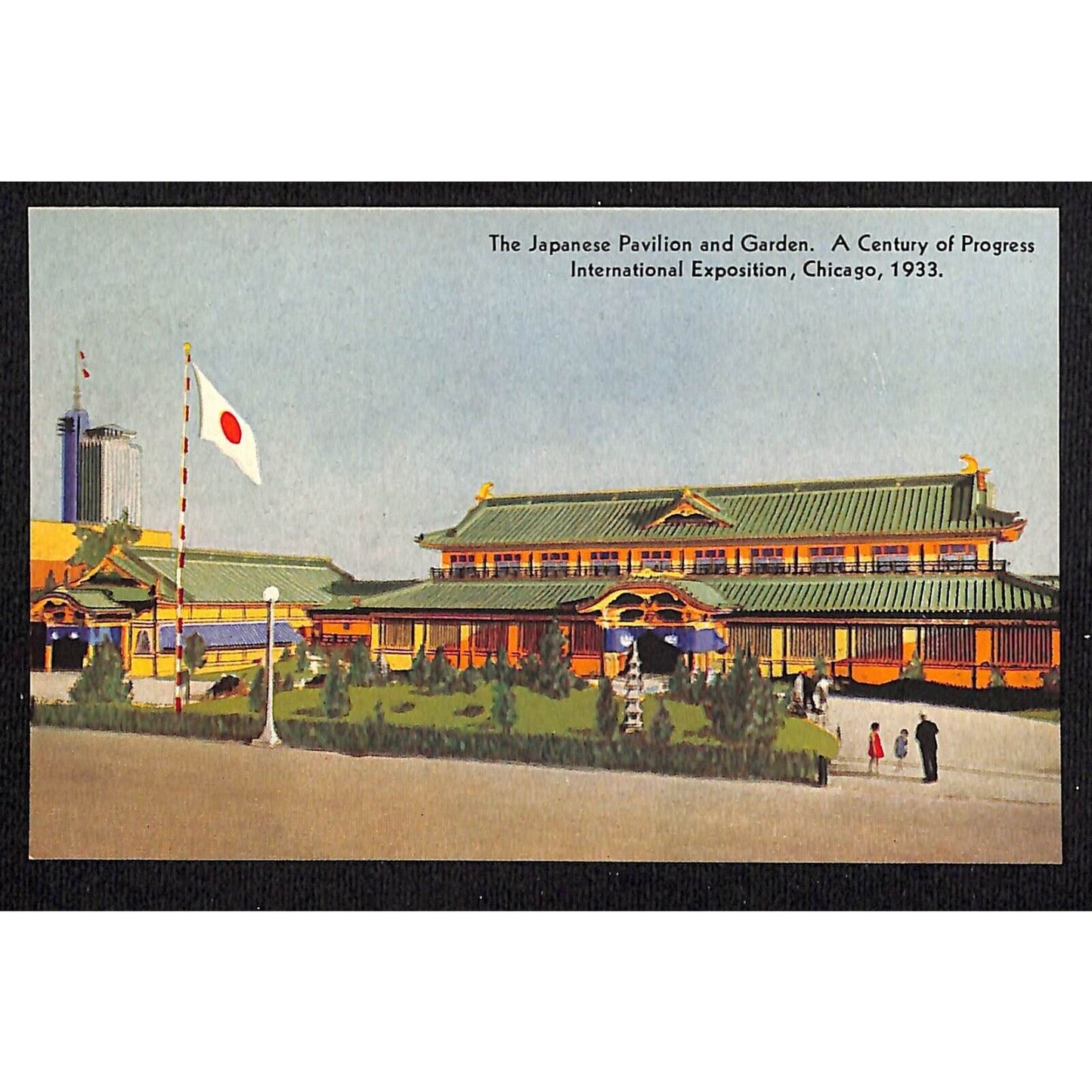 Japanese Pavilion and Garden + Envelope Postcard 1933 Chicago World's Fair VGC