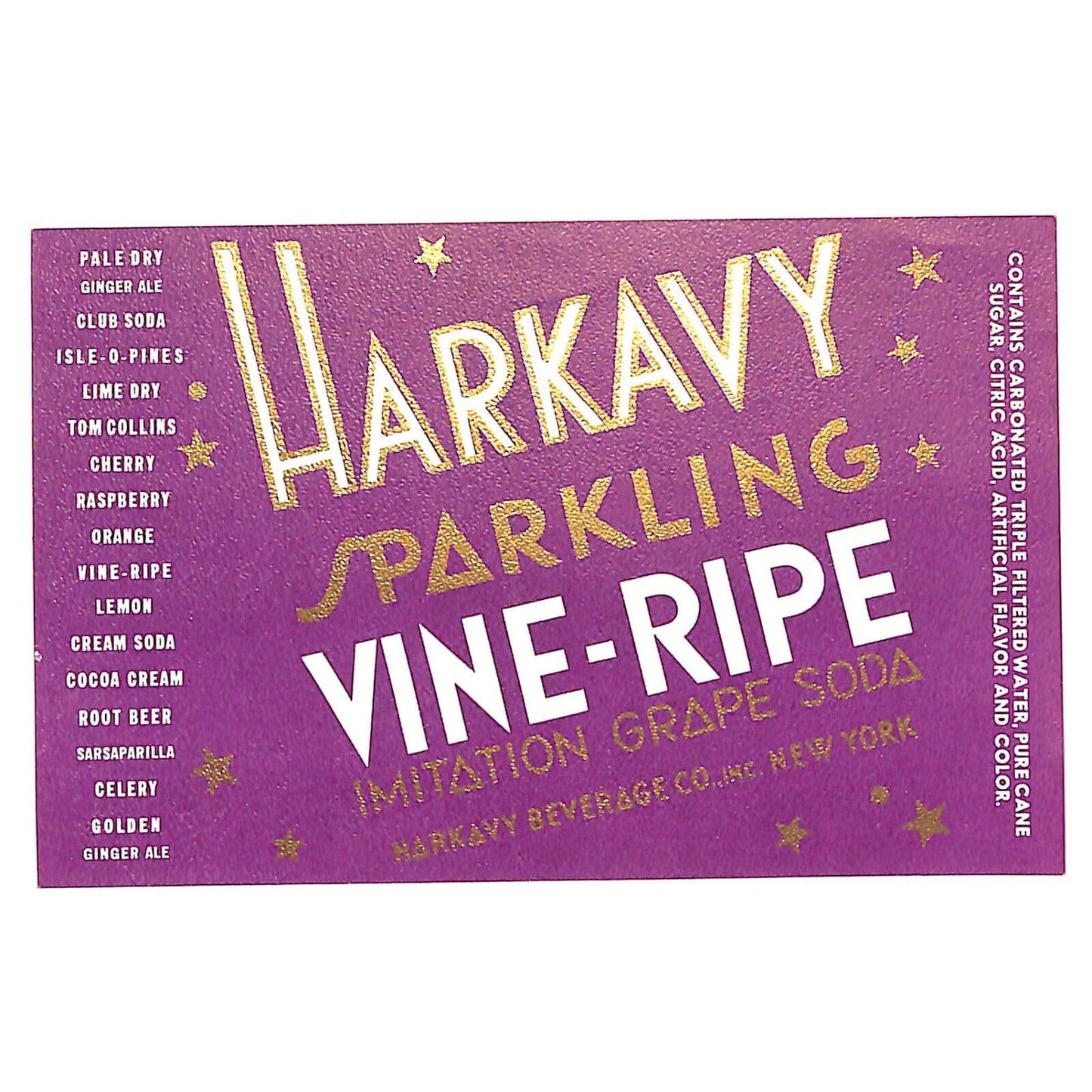 Harkavy Sparkling Vine-Ripe Imitation Grape Soda Paper Soda Label c1930's-40's