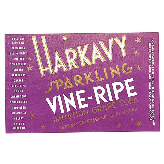 Harkavy Sparkling Vine-Ripe Imitation Grape Soda Paper Soda Label c1930's-40's