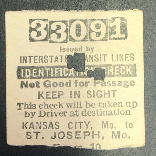 Interstate Transit Lines (Bus) Ticket Stub Kansas City to St. Joseph, MO #33091