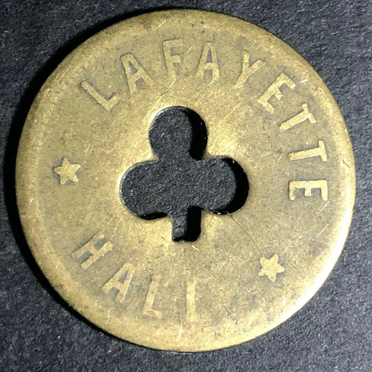 24.5mm Brass Lafayette Hall (Saloon Sacramento, CA) Token Clover Shamrock (#28)