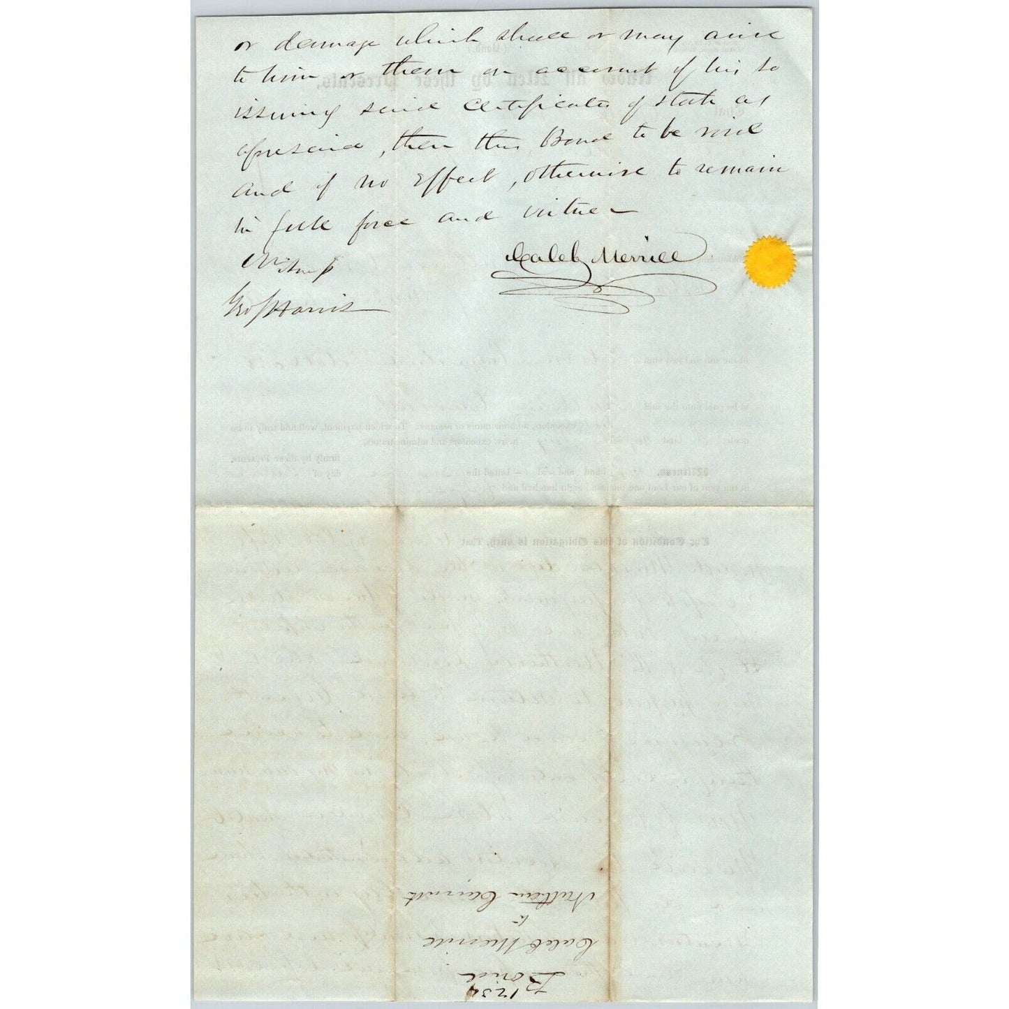 1848 Legal Bond Estate Doc. re: $1,100 & Northern Railroad Stock Nathan Carruth