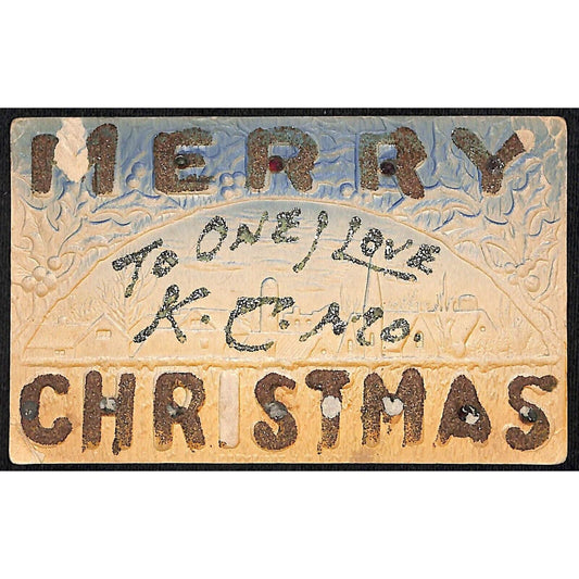 Merry Christmas Postcard Embossed w/ Glitter PM c1910