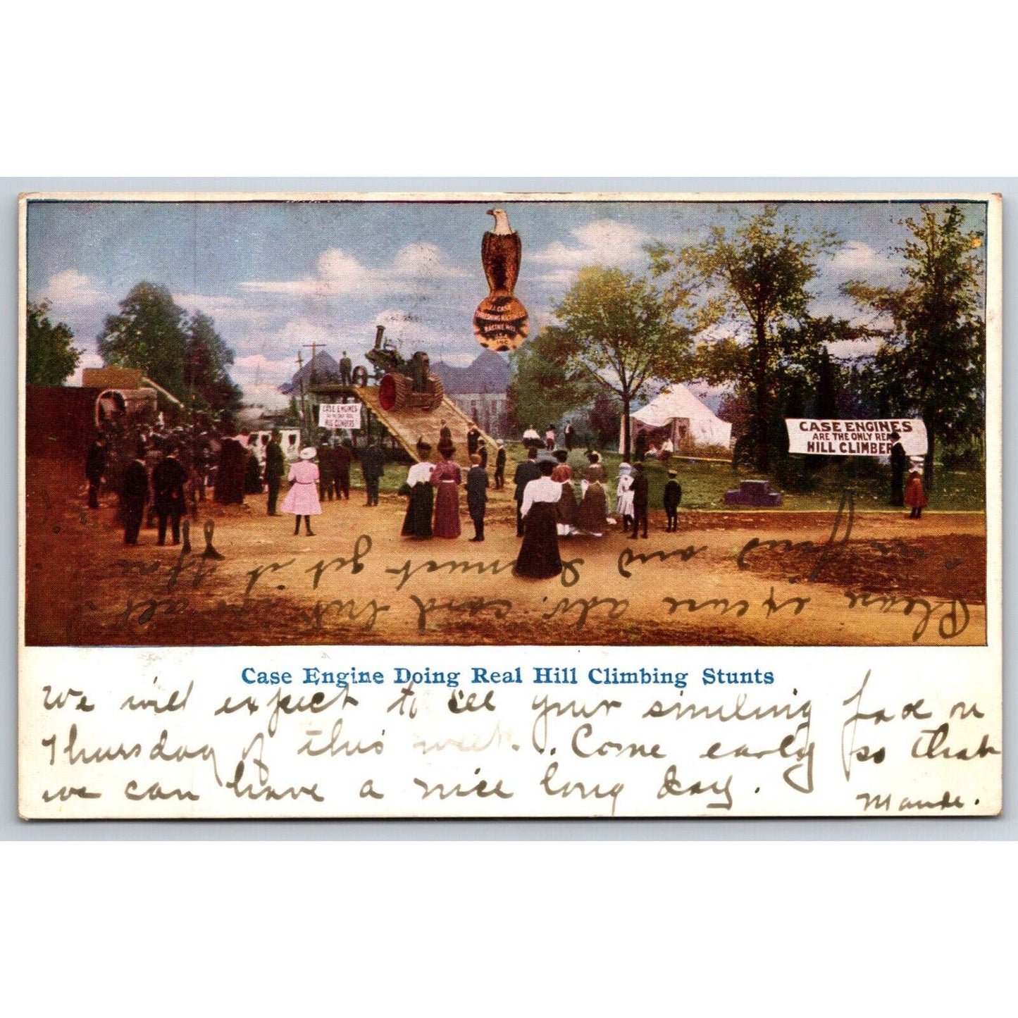 Case Engine Doing Real Hill Climbing Stunts Advertising Postcard PM 1908 VGC
