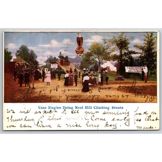 Case Engine Doing Real Hill Climbing Stunts Advertising Postcard PM 1908 VGC