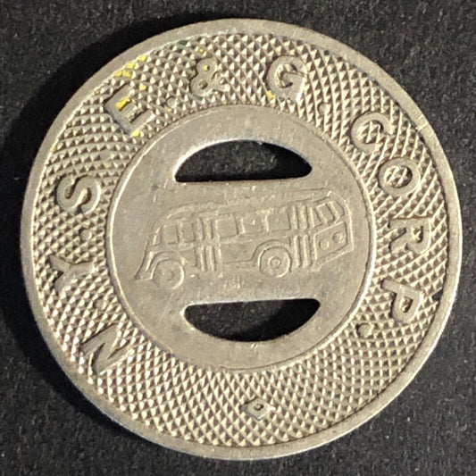 N. Y. S. E. & G. Corp. Elmira (NY) WM G/F One Fare Transit Token 21mm - c1946