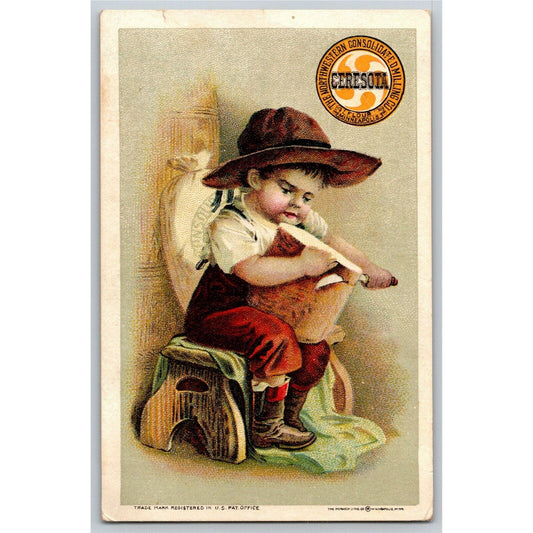 Ceresota Flour Minneapolis Victorian Trade Card - Boy Slices Loaf of Bread