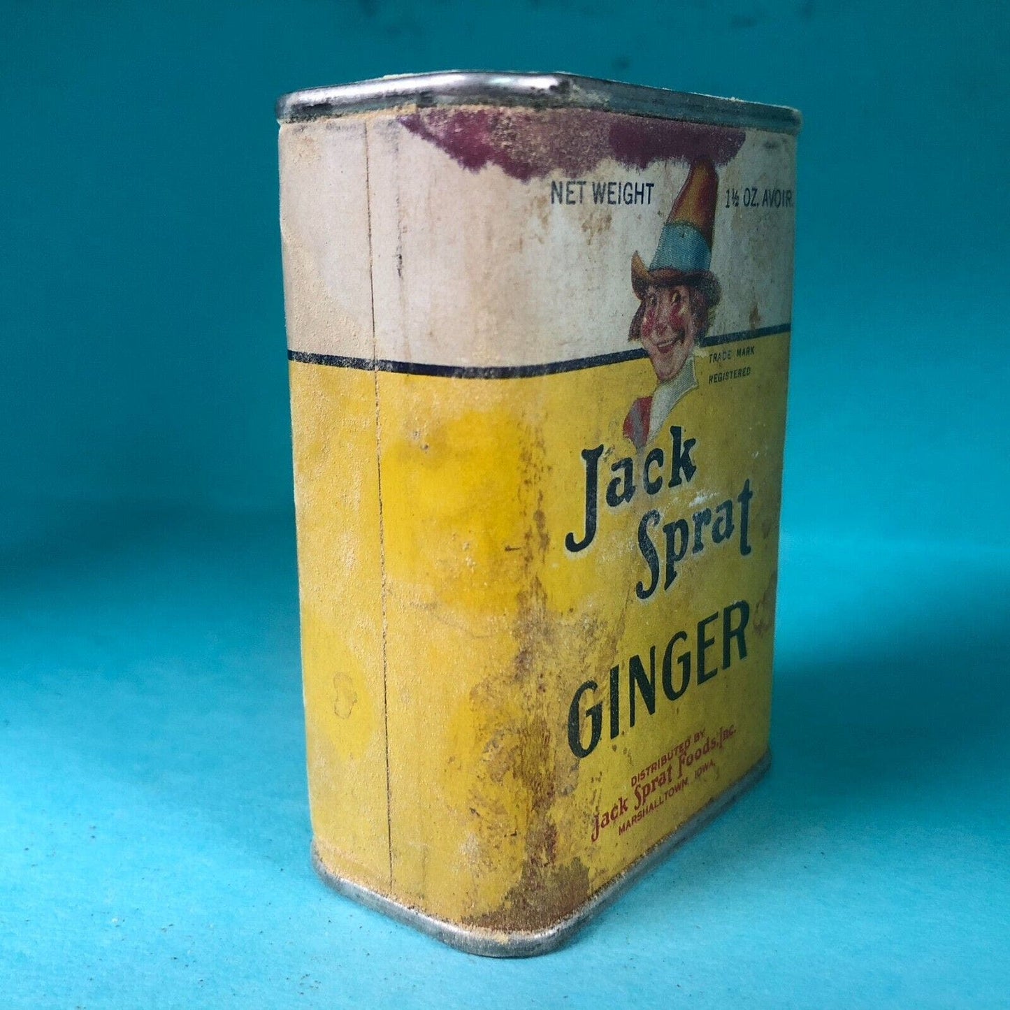 Jack Sprat Ginger Spice Tin 3"h Fiber Body c1930's-40's Scarce
