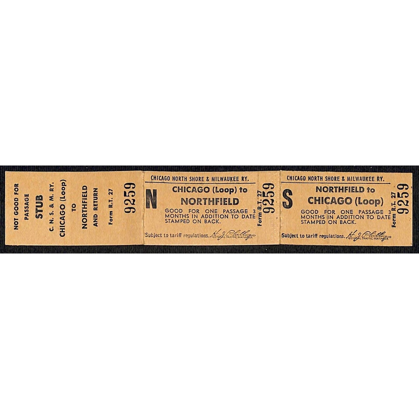 Chicago North Shore & Milwaukee Ry Railroad Double Ticket Northfield #9259