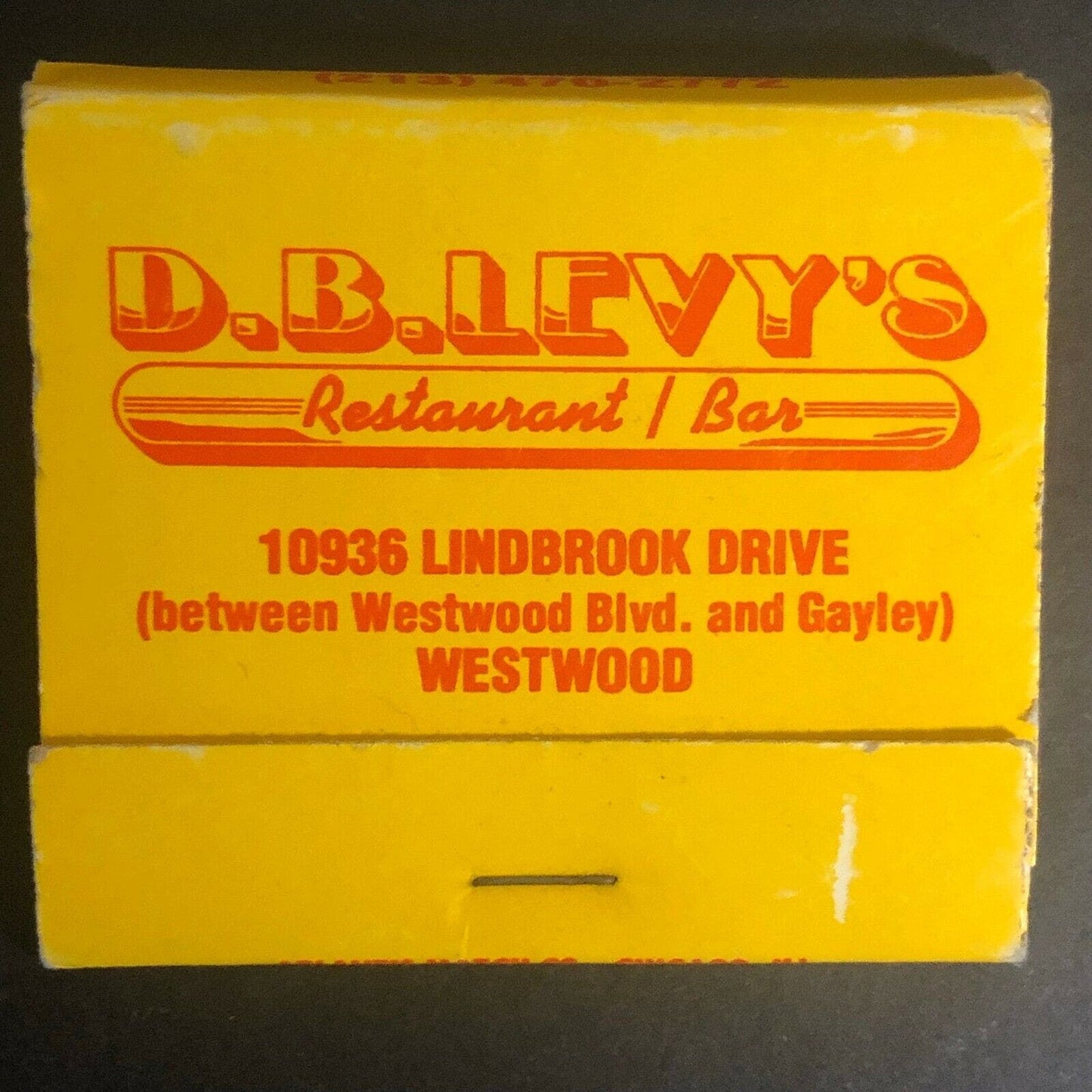 Vintage c1970's-80's Full Matchbook "D. B. Levy's Restaurant / Bar" Westwood