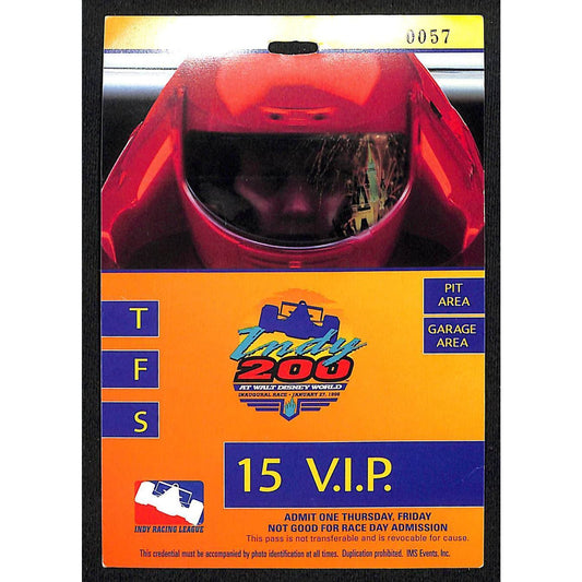 1996 Indy 200 Walt Disney World 15 V.I.P Pit Pass #0057 Ticket - VGC Scarce
