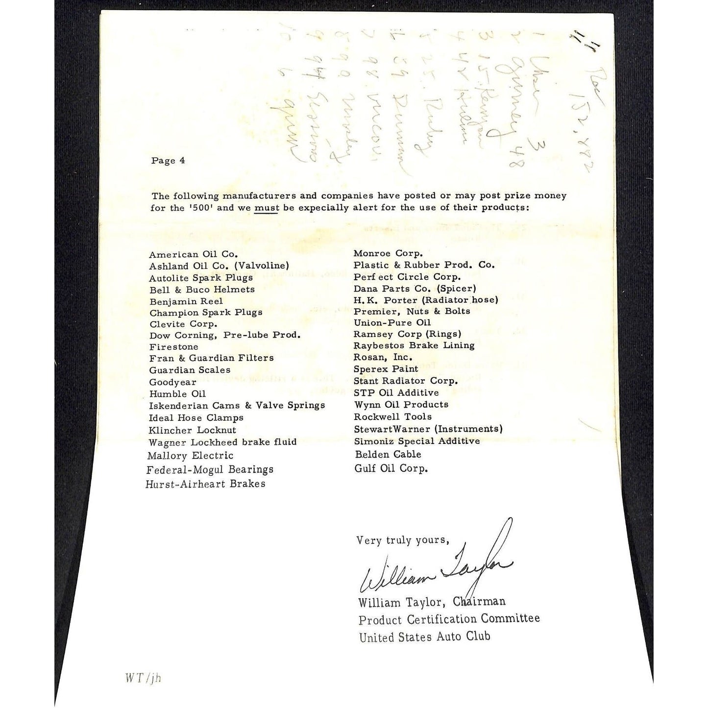 1967 Indy 500 Indianapolis Motor Speedway D-A Garage Area Sheet +3pp USAC Letter