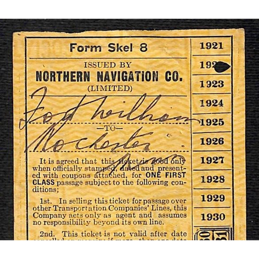 1922 Northern Navigation Co. / CGW Fort William / Rochester, MINN Ticket