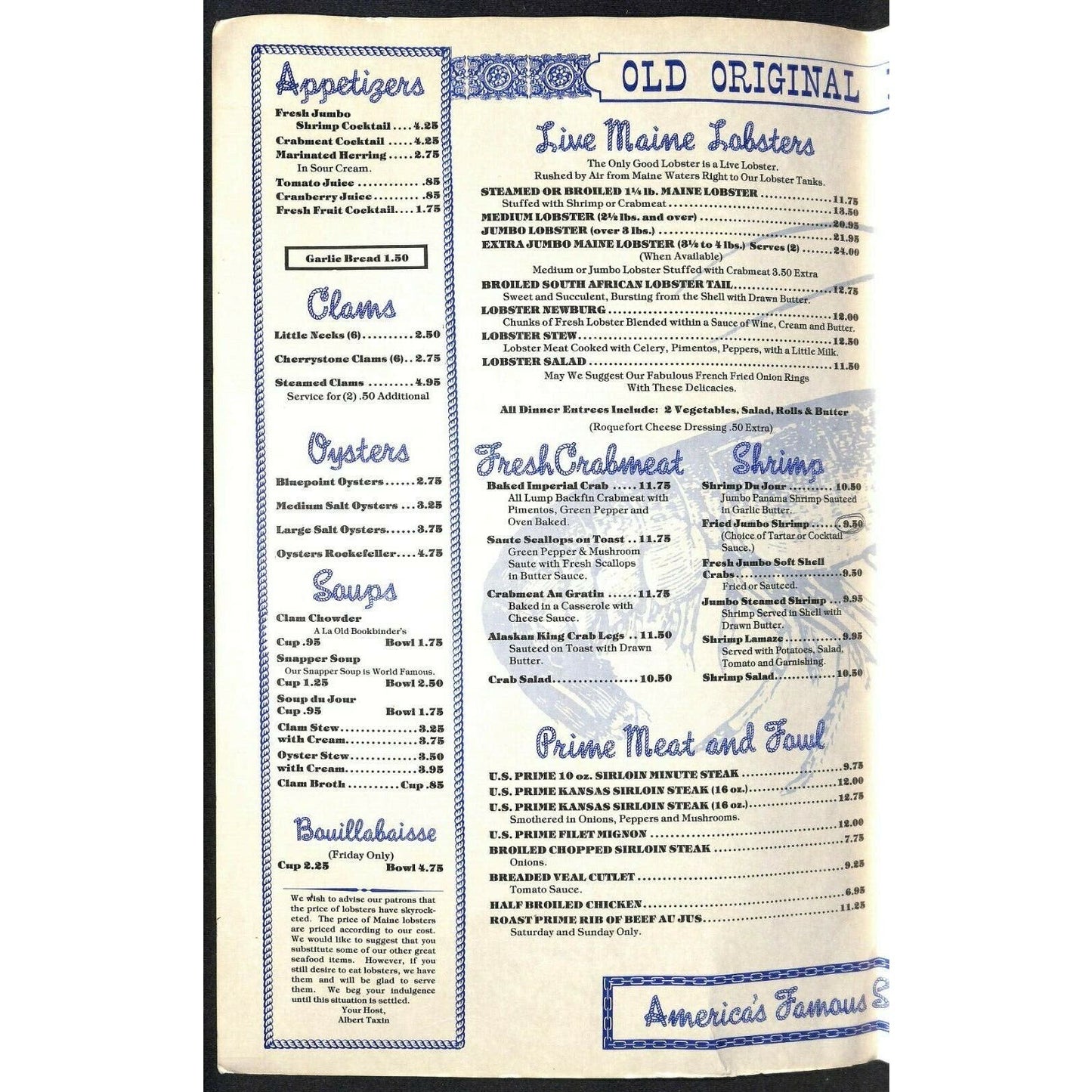 Bookbinder's Menu 1977 Large Restaurant Philadelphia Multi-View Photo Cover