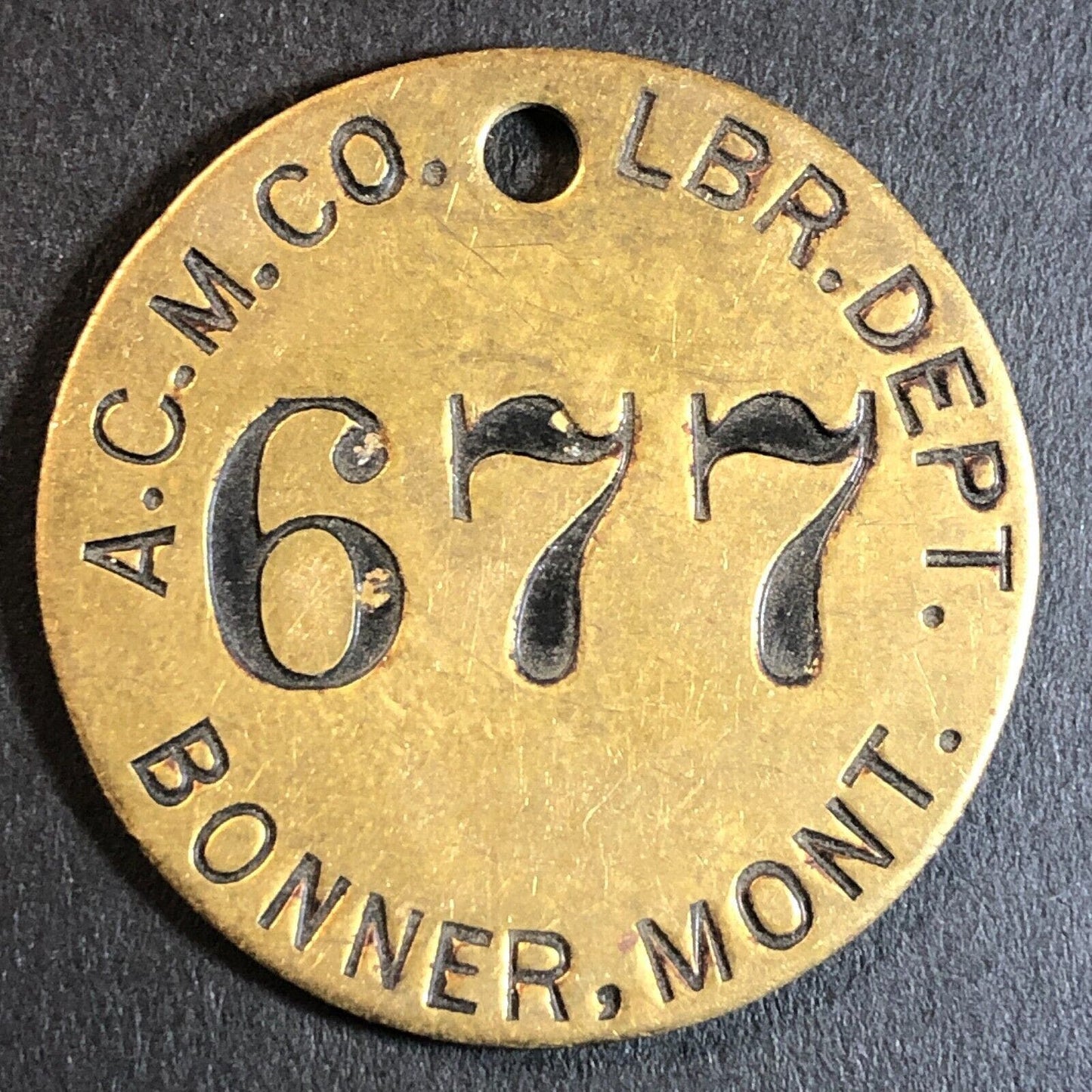 Anaconda Copper Mining Co. Bonner, MT Saw Mill Brass Tool Check Tag 32.5mm #677