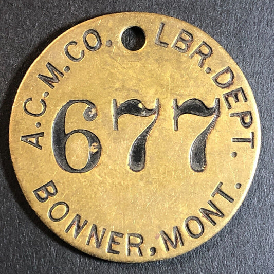 Anaconda Copper Mining Co. Bonner, MT Saw Mill Brass Tool Check Tag 32.5mm #677
