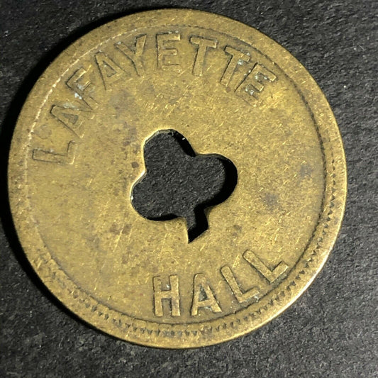 24.5mm Brass Lafayette Hall (Saloon Sacramento, CA) Token Clover Shamrock (#53)