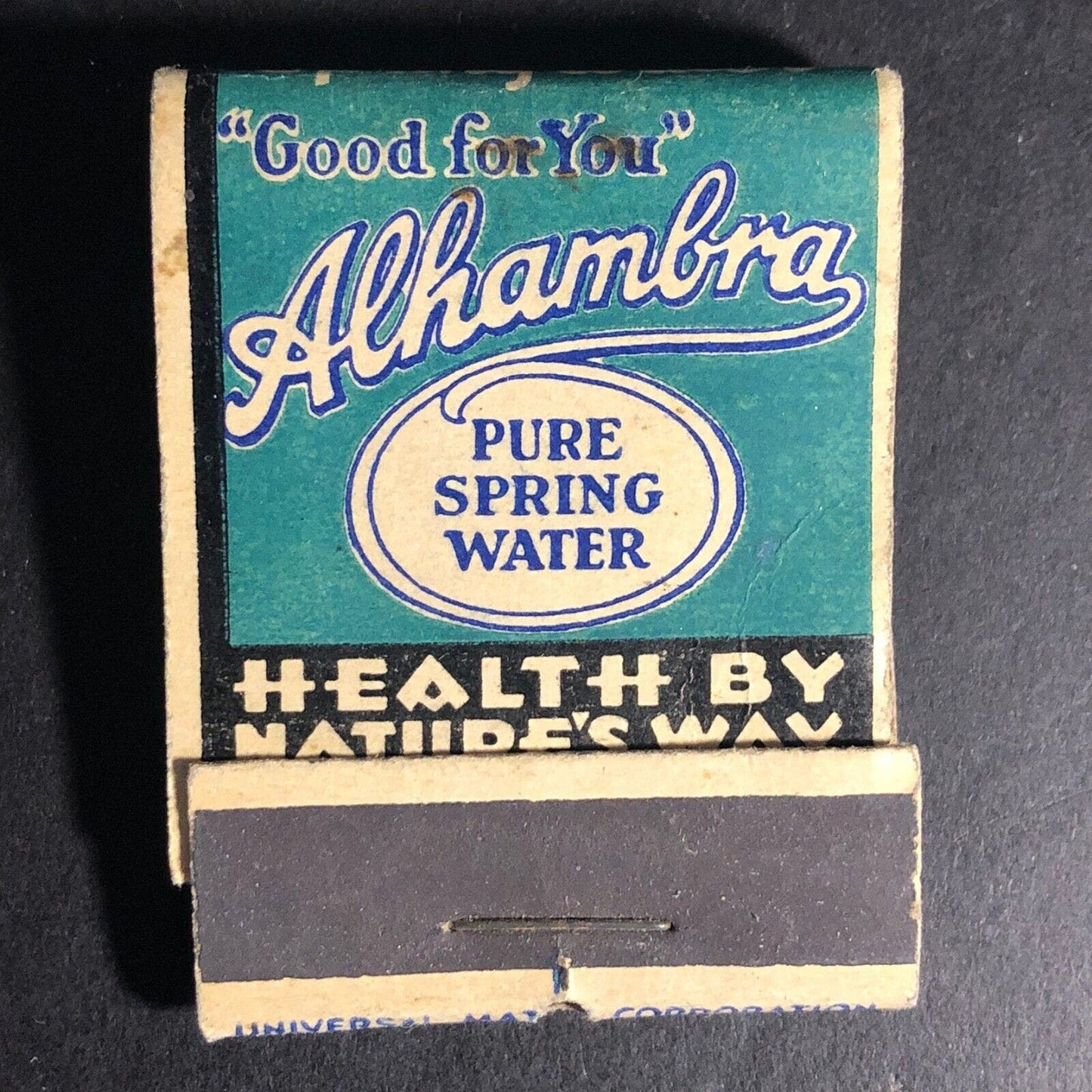 Alhambra Pure Spring Water California Matchbook c1940's 20-Str VGC Very Scarce
