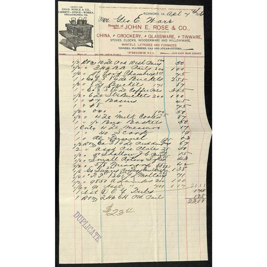 John E. Rose Letterhead & Ham's Lanterns Cover Richmond to Geo. E. Wear 1896