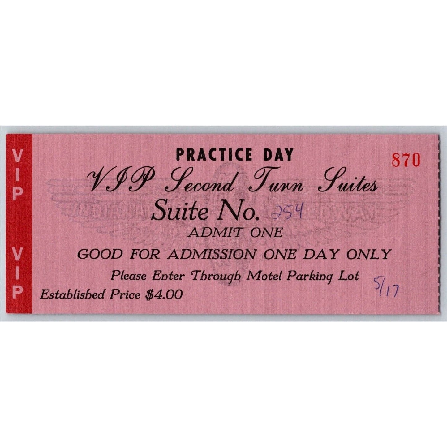 c1990 Indy 500 VIP 2nd Turn Practice Day Ticket Stub - Indianapolis IMS #870
