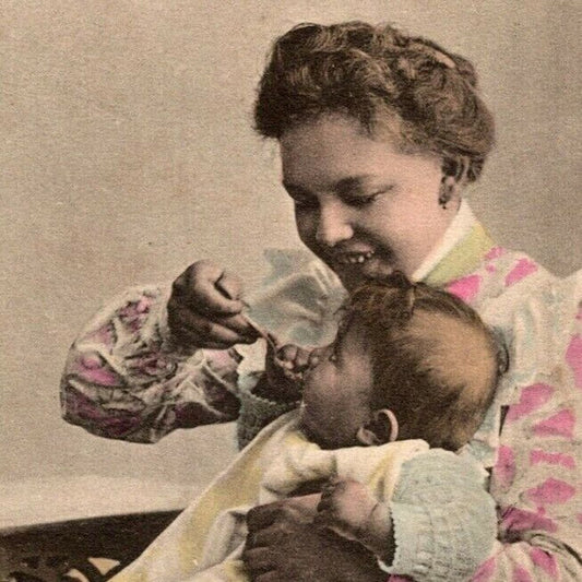 c1905 Vintage Russian Art Postcard "Woman / Mother? Spoon Feeding Infant"
