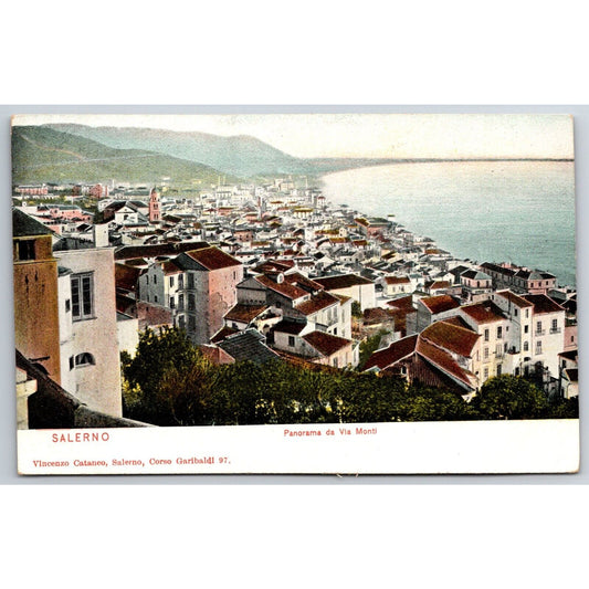Italian Postcard Salerno Panorama Overlooking City to Sea RPPC 1901-1907 NP VGC