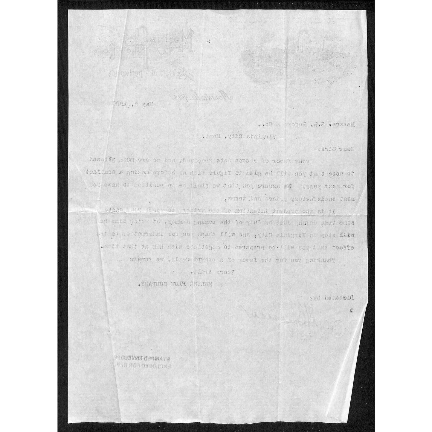 Moline Plow Co. Agricultural Implements 1900 Letterhead Vignette Buford*