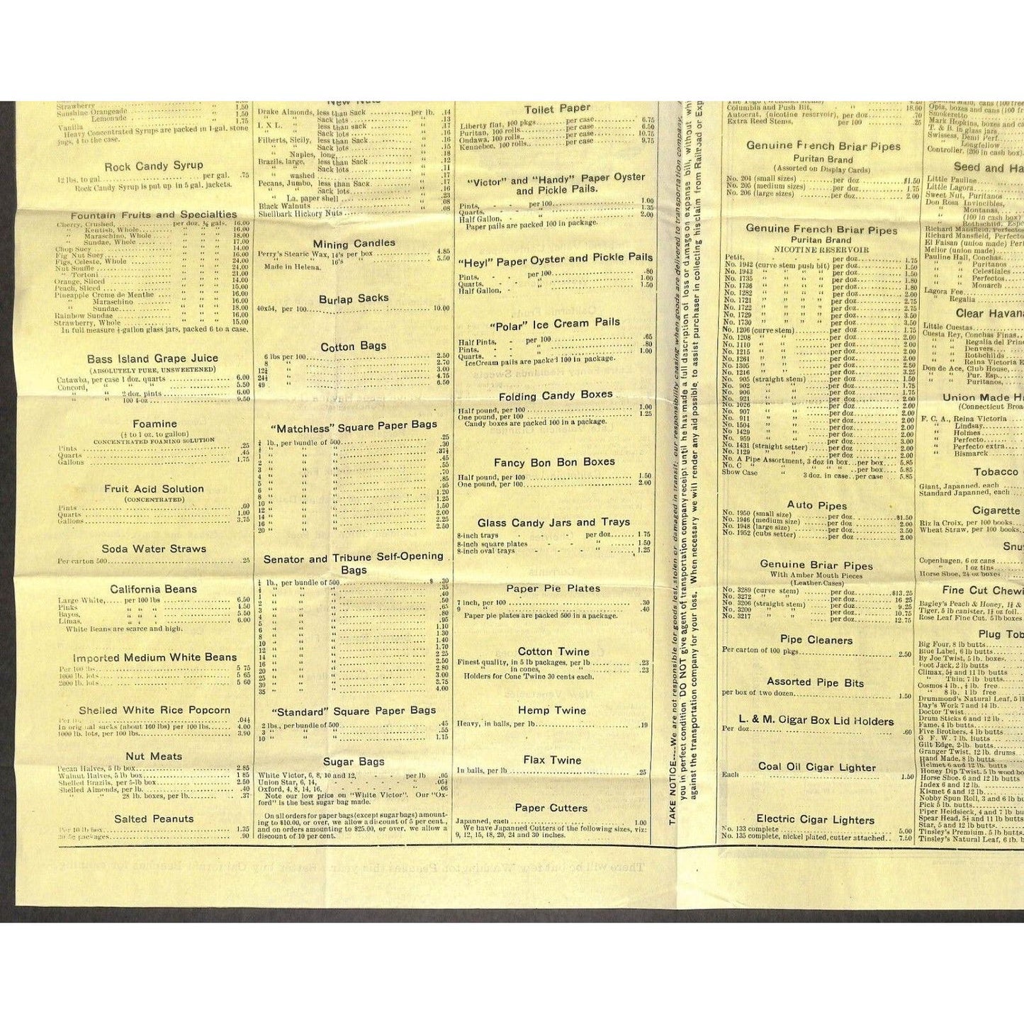 1909 Lindsay & Co. Helena, Montana Wholesale Fruits & Produce Large Price Sheet