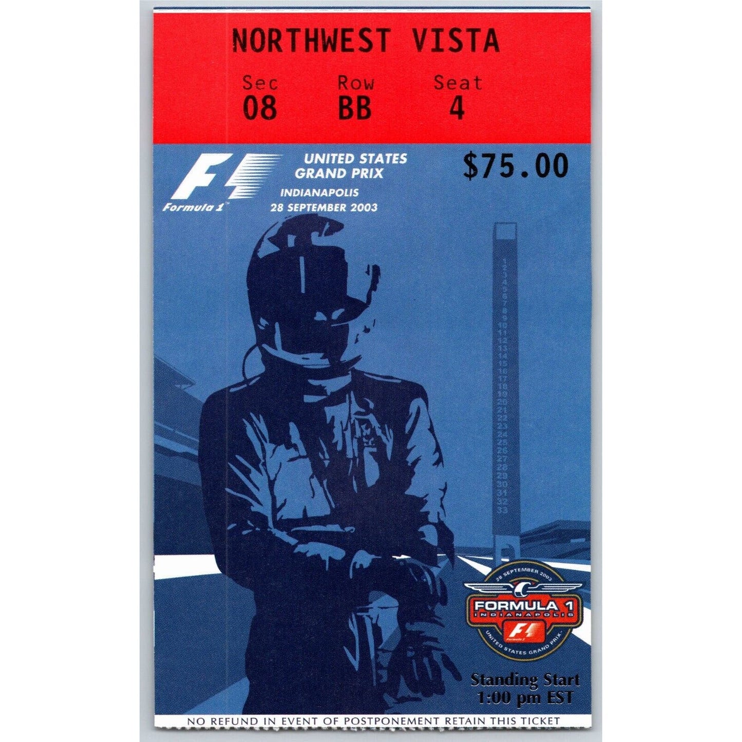 2003 Indianapolis Formula One Grand Prix Racing Ticket Stub 9/28 VGC Seat 4