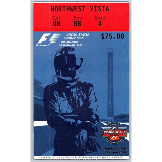 2003 Indianapolis Formula One Grand Prix Racing Ticket Stub 9/28 VGC Seat 4