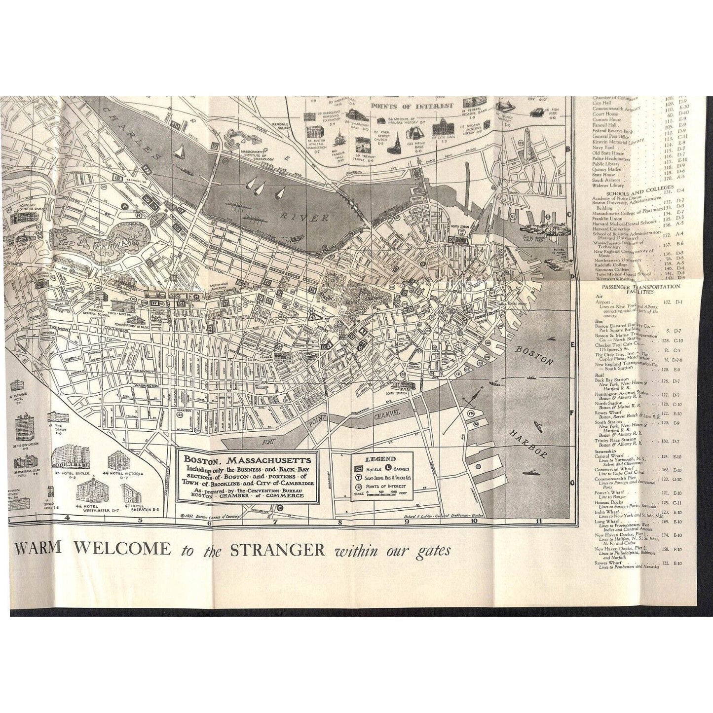 Where to Stay in Boston Convention Bureau Street Map 1933 Chicago World's Fair*