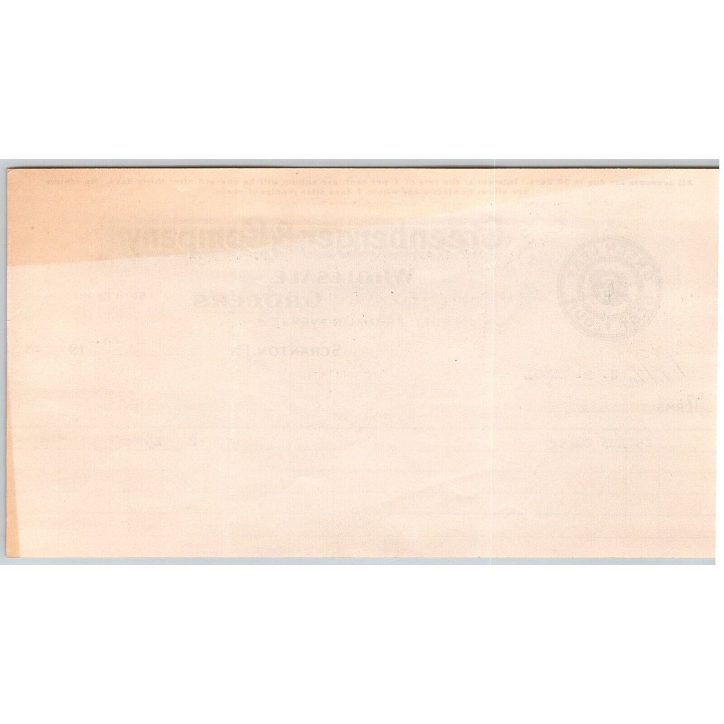 Scranton, PA Greenberger & Co. Grocers 1918 "C.B. Engel" Billhead 25 Ibs. Sugar
