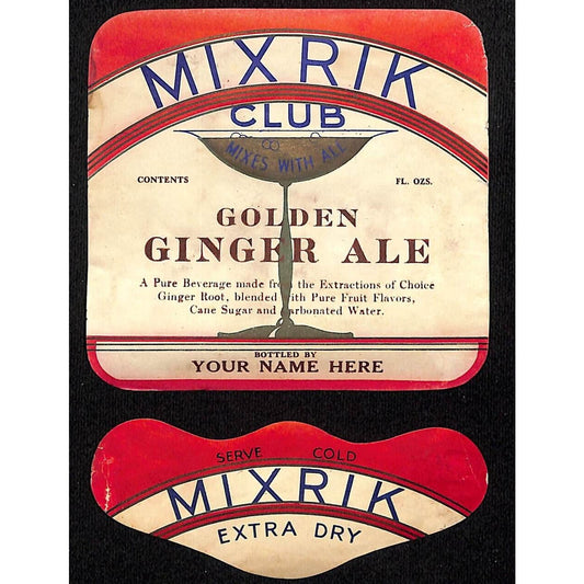Mix Rik Club Golden Ginger Ale Paper Soda Label Set c1920's-30's Scarce VGC