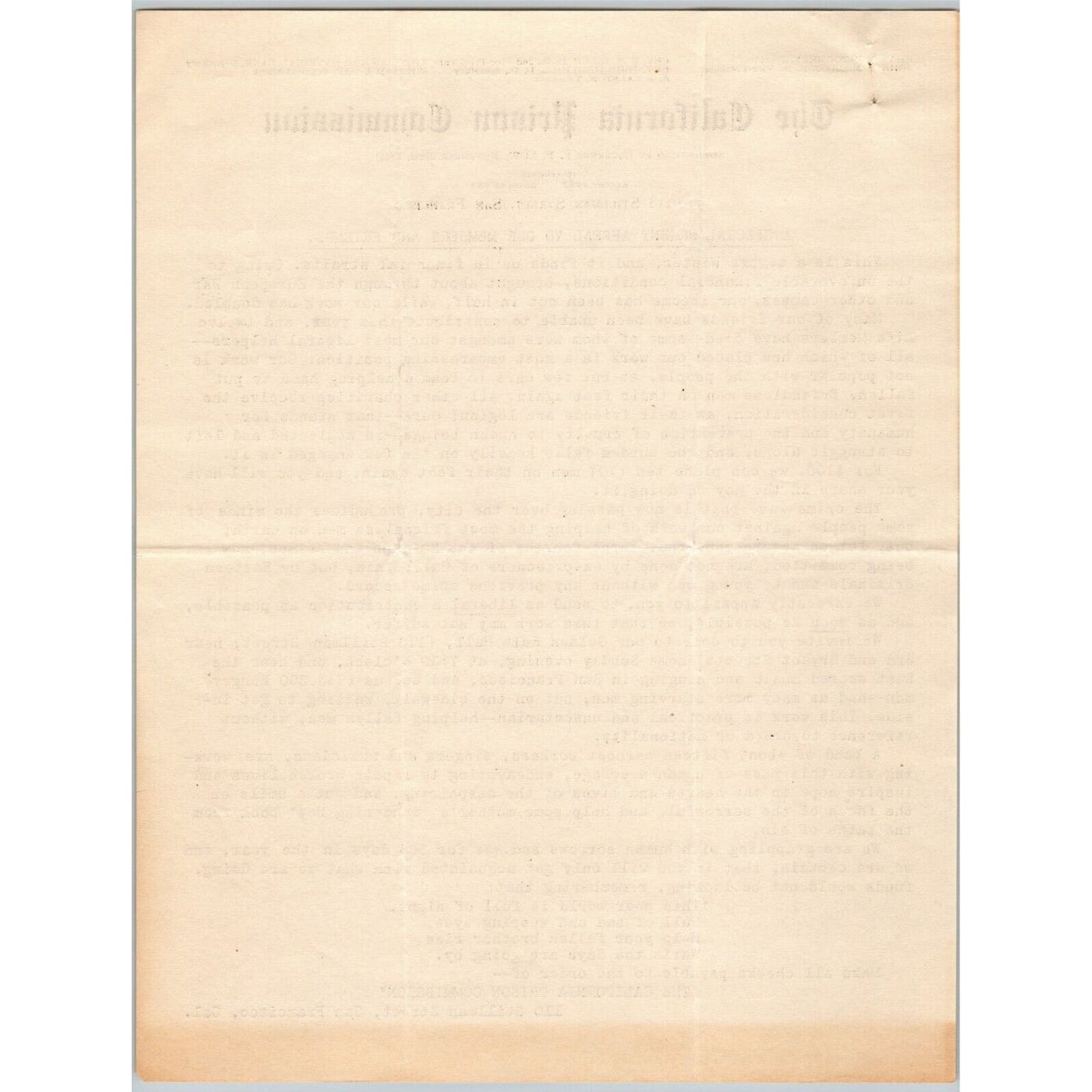 California Prison Commission 1915 Letterhead - R.A. Rowan re: Donation 2pp