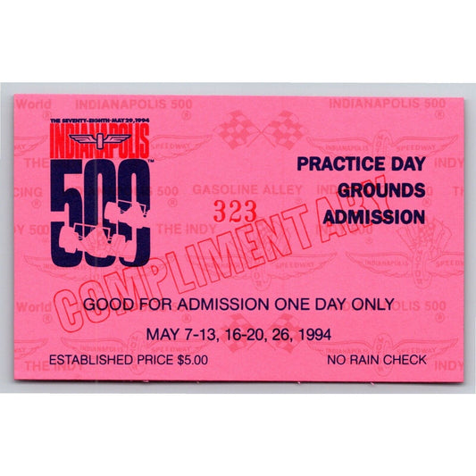 1994 Indy 500 Practice Day Admission Comp Ticket Pass Card Indianapolis IMS #323