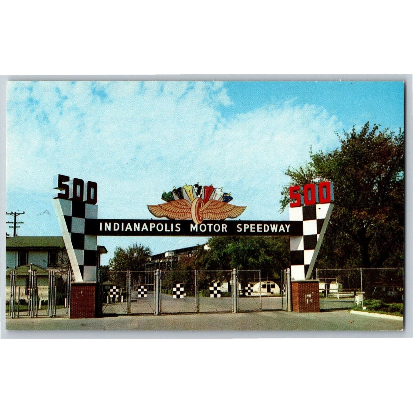 Indy 500 Postcard 1957 "Main Gate - Motor Speedway Closed" Unposted - VGC