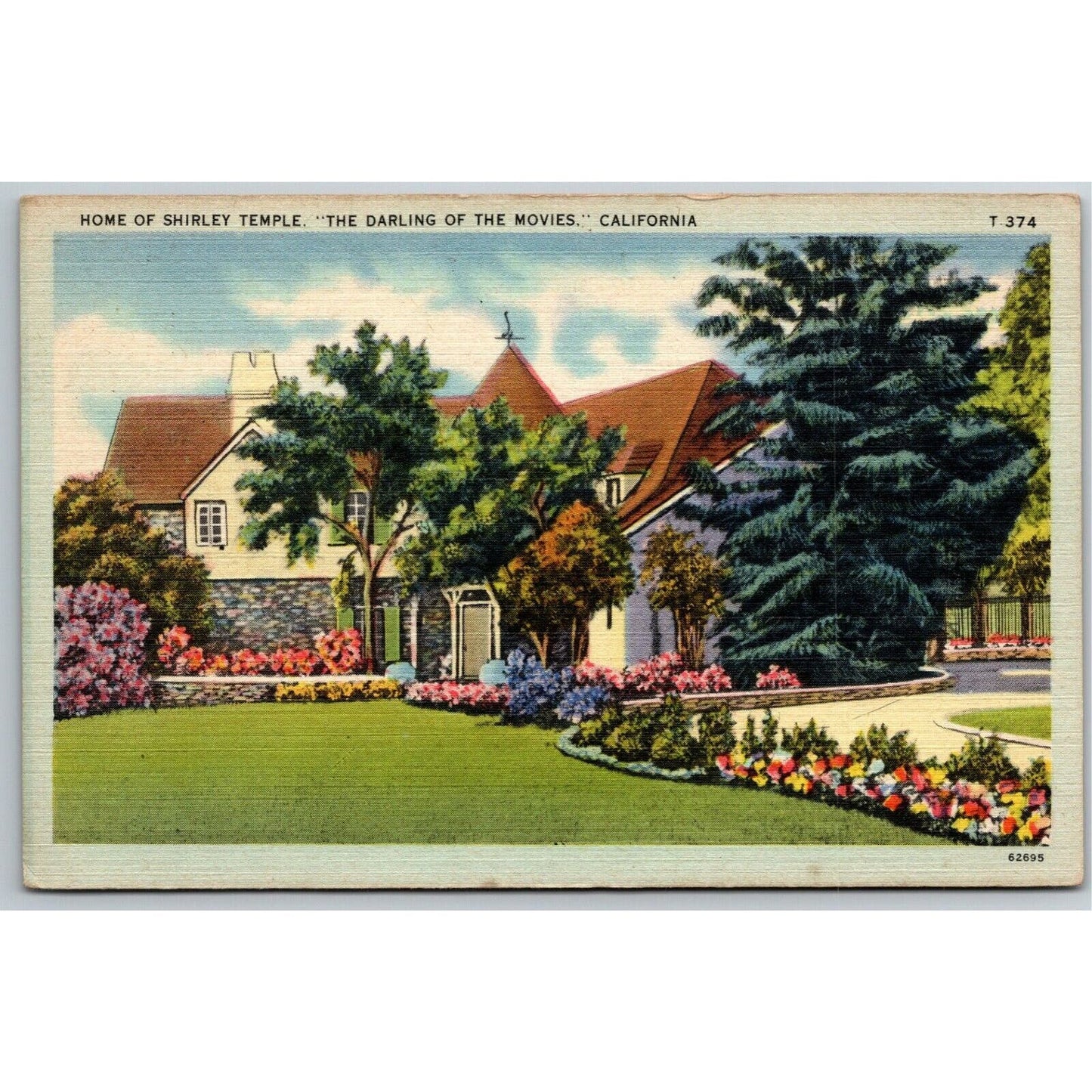 Vintage Linen Postcard Shirley Temple's Home California - Unposted