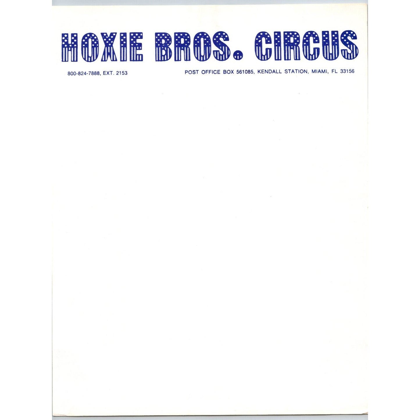 Hoxie Bros. Circus Letterhead c1976 Stars Stripes Font Scarce