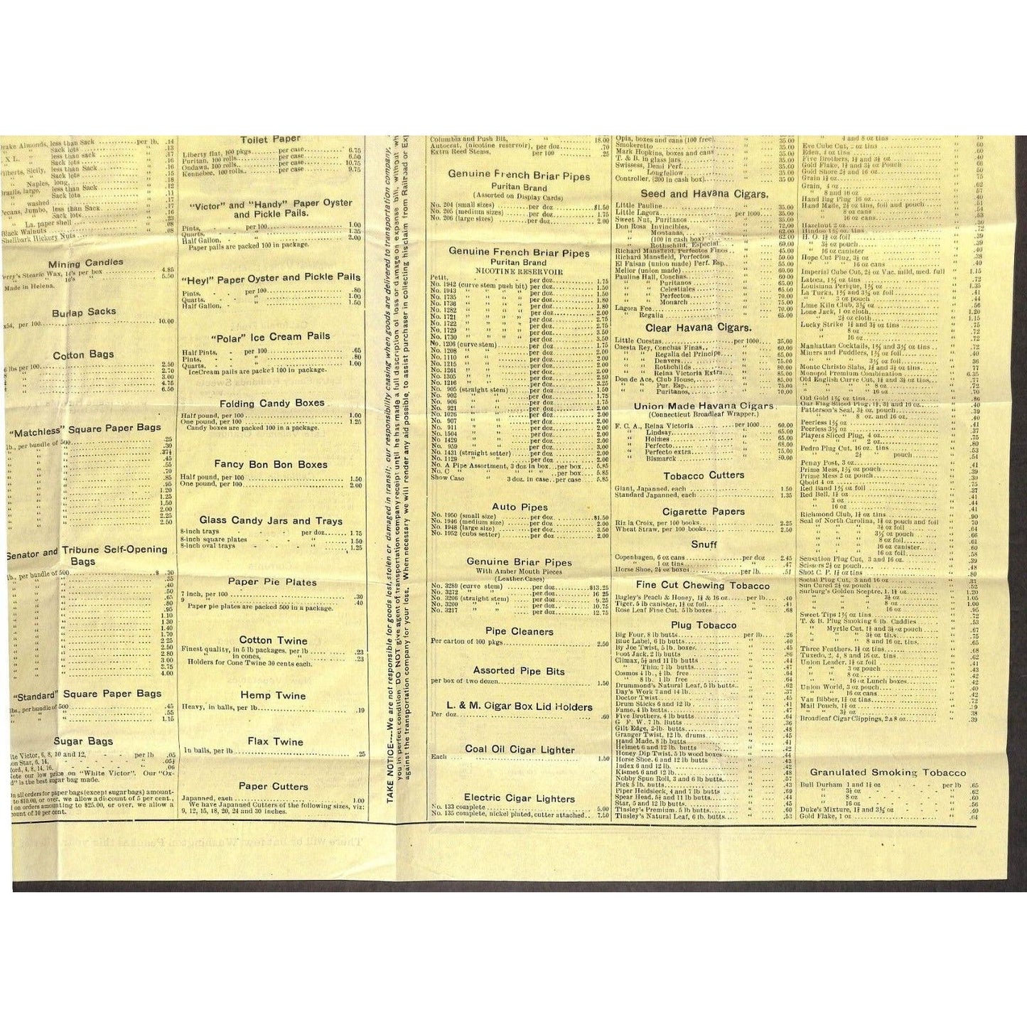 1909 Lindsay & Co. Helena, Montana Wholesale Fruits & Produce Large Price Sheet