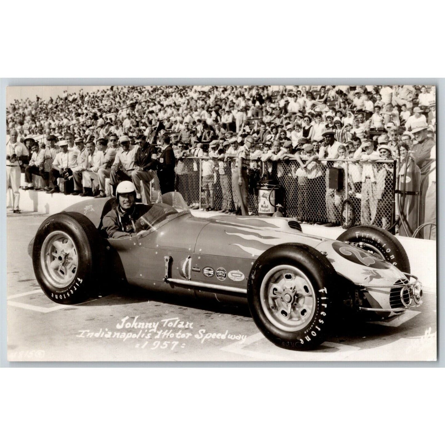 Indy 500 RPPC Postcard "1957 Johnny Tolan" Official Race Photo Unposted VGC